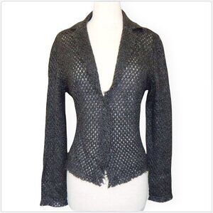 Barney Cheng For Chang Cheng Castaigne Gray Metallic Mohair Cardigan Sweater 42